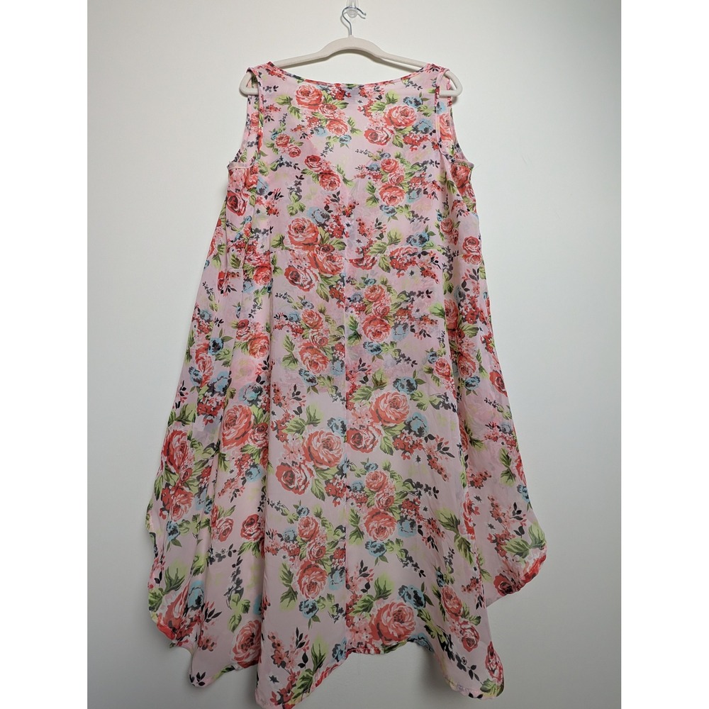 Torrid Womens Plus 0X Pink Floral Sheer Chiffon Hi-Low Sleeveless Tunic Blouse - Picture 9 of 9